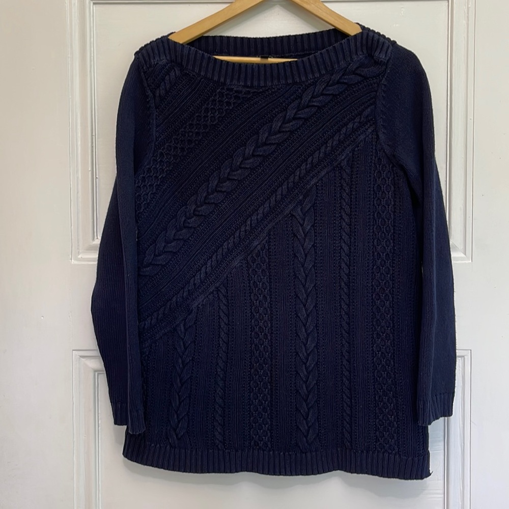 Talbots Cable Knit Boat Neck Long Sleeve Sweater Navy Size X
